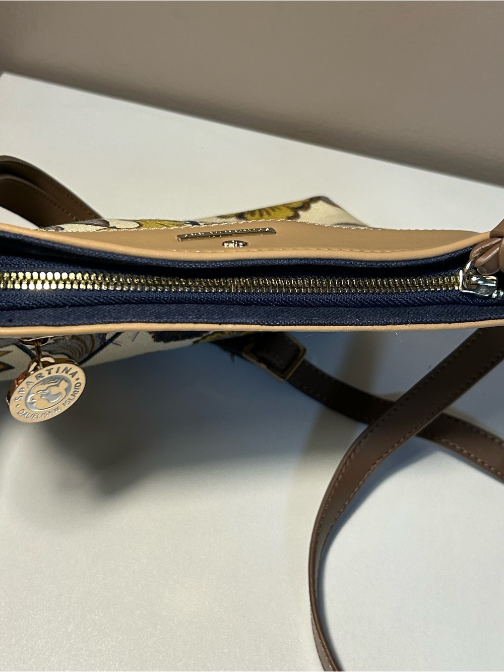 Spartina 449 Crossbody Bag Yemaya Pattern Brown Gold Floral Boho EUC - Picture 5 of 11
